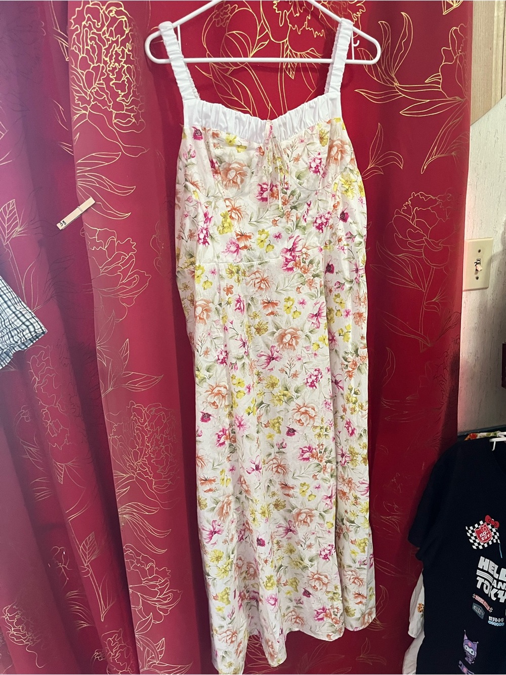 Floral Maxi Slip Dress — White with Pink & Yellow Blooms
